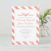 Coral Stripes Wedding Invitations Kaart (Staand voorkant)