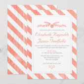 Coral Stripes Wedding Invitations Kaart (Voorkant / Achterkant)