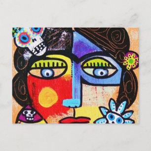 Coral Sugar Skull Mexican Woman Briefkaart