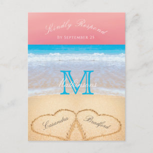 Coral Sunset Autumn Beach Wedding RSVP Briefkaart