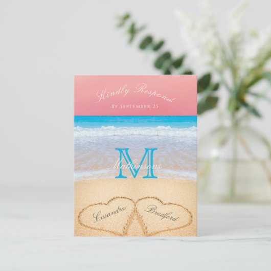 Coral Sunset Autumn Beach Wedding RSVP Briefkaart (Staand voorkant)