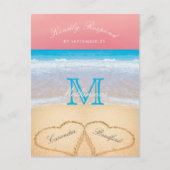 Coral Sunset Autumn Beach Wedding RSVP Briefkaart (Voorkant)