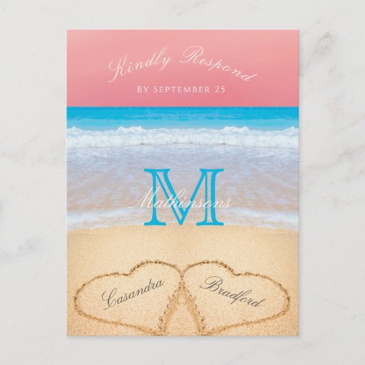 Coral Sunset Autumn Beach Wedding RSVP Briefkaart (Voorkant)