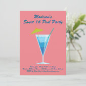 Coral Sweet 16 Pool Party Invitation Kaart (Staand voorkant)