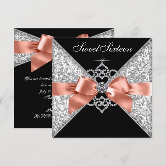 Coral Sweet 16 verjaardagsfeestje uitnodigingen (Voorkant / Achterkant)