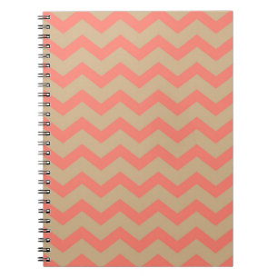 Coral & Tan Chevron Patroon Spiraal Notebook – Mod Notitieboek