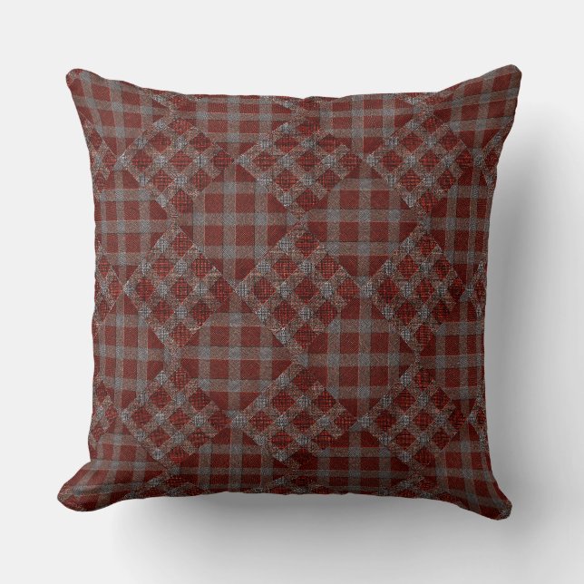Coral tartan plaid mosaic throw pillow kussen (Voorkant)