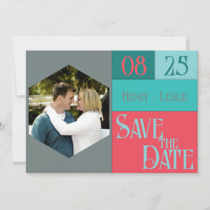 Coral & Teal Kleurblok STD Foto Plat Kaart