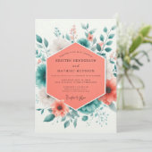 Coral Teal Spring Bloom Wedding Kaart (Staand voorkant)