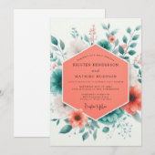 Coral Teal Spring Bloom Wedding Kaart (Voorkant / Achterkant)