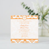 Coral Terracotta Oranje Damask Swirls Wedding Kaart (Staand voorkant)