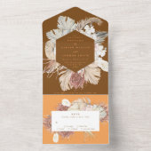 Coral Terracotta Pampas Boho Floral Woede All In One Uitnodiging (Binnen)