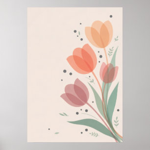Coral Terracotta Tulpen Minimalistisch Botanisch P Poster