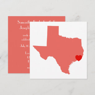 Coral Texas Red Heart Wedding Kaart