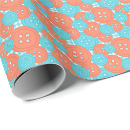 Coral Turq Buttons Gingham - Ambacht & Naai kamer Cadeaupapier