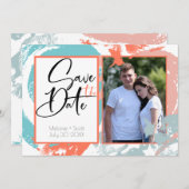 Coral Turquoise Brush Strokes Save the Date Kaart (Voorkant / Achterkant)
