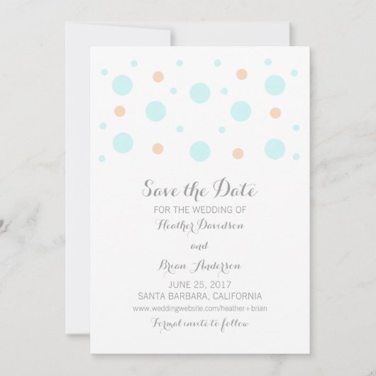 Coral Turquoise Confetti Save the Date Invite (Voorkant)