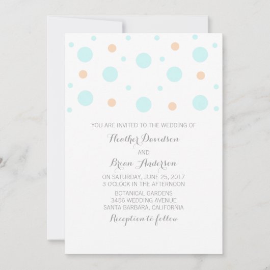 Coral Turquoise Confetti Wedding Invite Kaart (Voorkant)