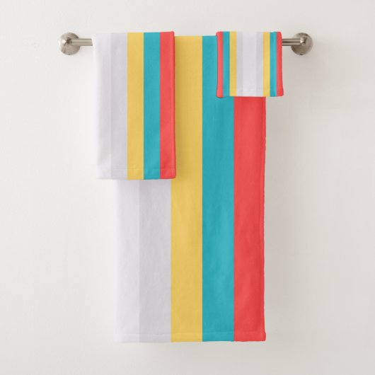 Coral Turquoise Geel Witte Stripes Bad Handdoek (Insitu)