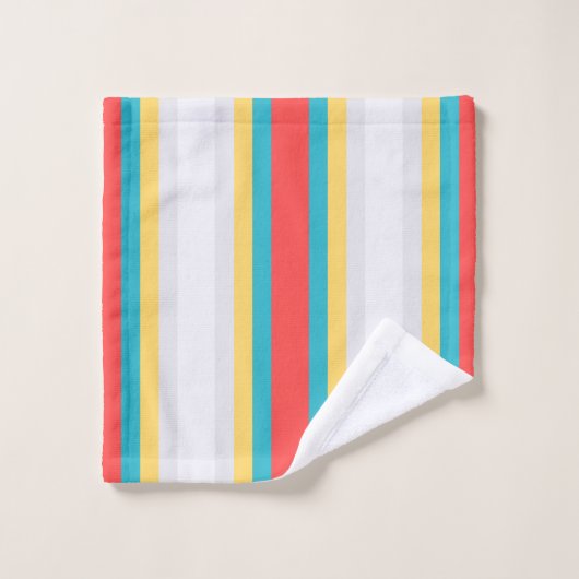 Coral Turquoise Geel Witte Stripes Bad Handdoek (Wasdoekje)