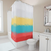 Coral Turquoise Geel Witte Stripes Douchegordijn (In situ)