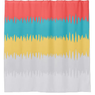 Coral Turquoise Geel Witte Stripes Douchegordijn