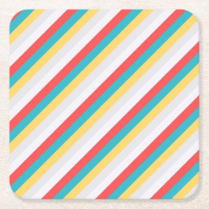 Coral Turquoise Geel Witte Stripes Kartonnen Onderzetters