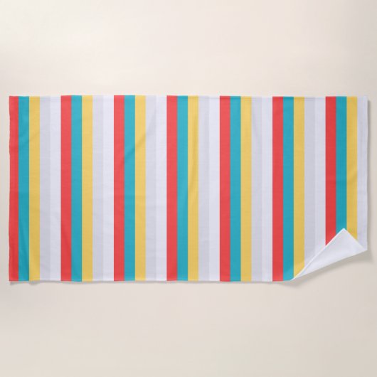Coral Turquoise Geel Witte Stripes Strandlaken (Voorkant)