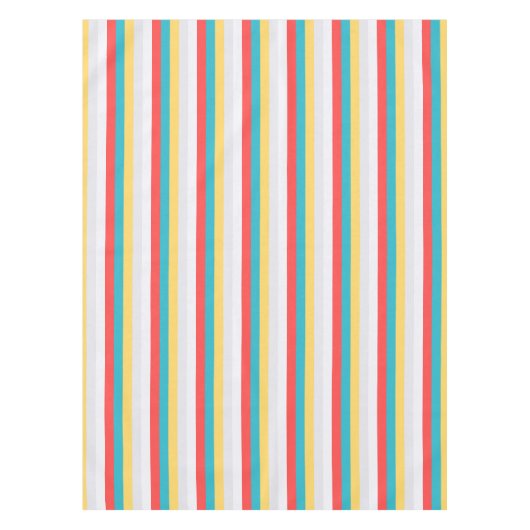Coral Turquoise Geel Witte Stripes Tafelkleed (Voorkant)