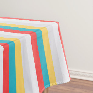 Coral Turquoise Geel Witte Stripes Tafelkleed
