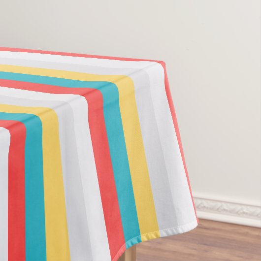 Coral Turquoise Geel Witte Stripes Tafelkleed (Voorbeeld)