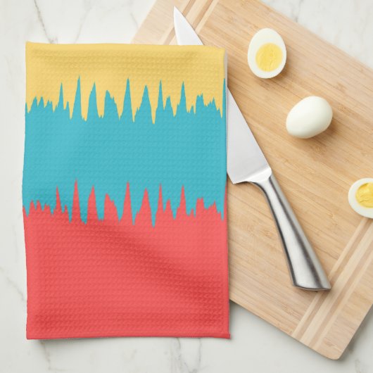 Coral Turquoise Geel Witte Stripes Theedoek (Quarter Fold)