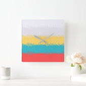 Coral Turquoise Geel Witte Stripes Vierkante Klok (Huis)