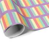 Coral Turquoise Gele Paarse Stripes Cadeaupapier (Rol Hoek)