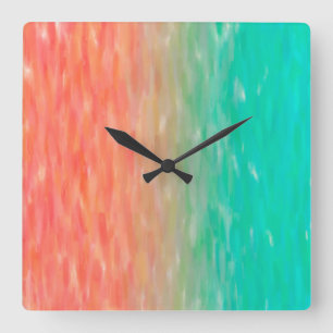 Coral & Turquoise Ombre Waterverf Blauwgroen Sinaa Vierkante Klok