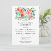 Coral Turquoise Paint Flowers Bridesmaids Luncheon Kaart (Staand voorkant)