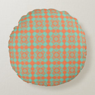 Coral Turquoise Rut Argyle Patroon Rond Kussen