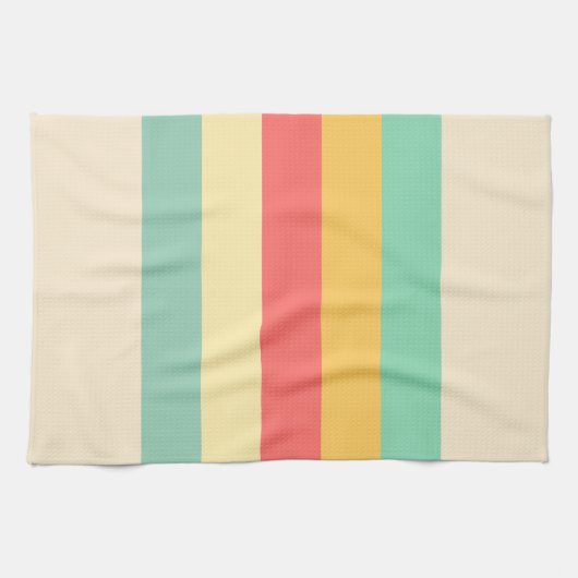 Coral Turquoise Yellow Beige Stripes Theedoek (Horizontaal)