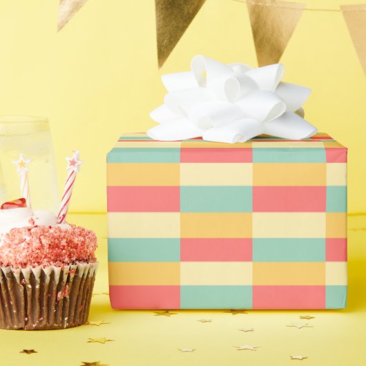 Coral Turquoise Yellow Butter Stripes Cadeaupapier (Verjaardagsfeest)