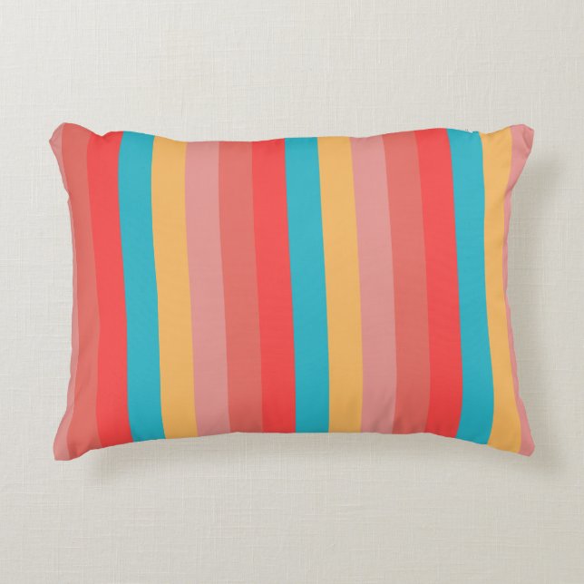 Coral Turquoise Yellow Stripes Accent Kussen (Voorkant)