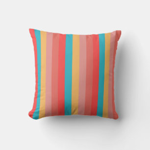 Coral Turquoise Yellow Stripes Kussen