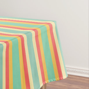 Coral Turquoise Yellow Stripes Tafelkleed