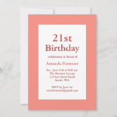 Coral Typography 21st Birthday Invitation Kaart (Achterkant)