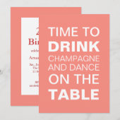 Coral Typography 21st Birthday Invitation Kaart (Voorkant / Achterkant)