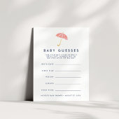 Coral Umbrella Baby shower Guessing spel Kaart