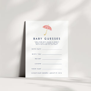 Coral Umbrella Baby shower Guessing spel Kaart