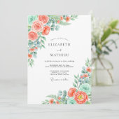 Coral Verdant Blossom Wedding Kaart (Staand voorkant)