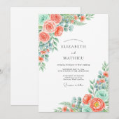 Coral Verdant Blossom Wedding Kaart (Voorkant / Achterkant)