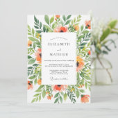 Coral Verdant Floral Wedding Kaart (Staand voorkant)