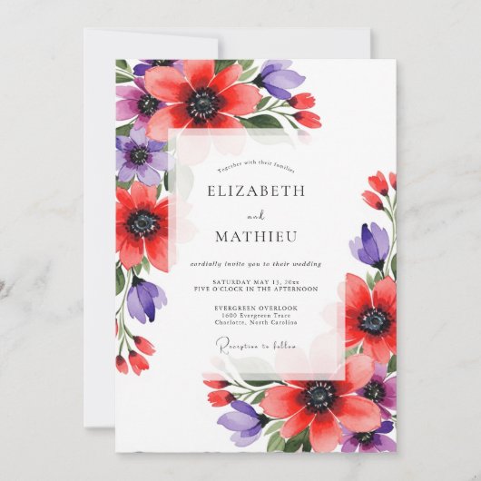 Coral Violet Artistic Bloom Wedding Kaart (Voorkant)